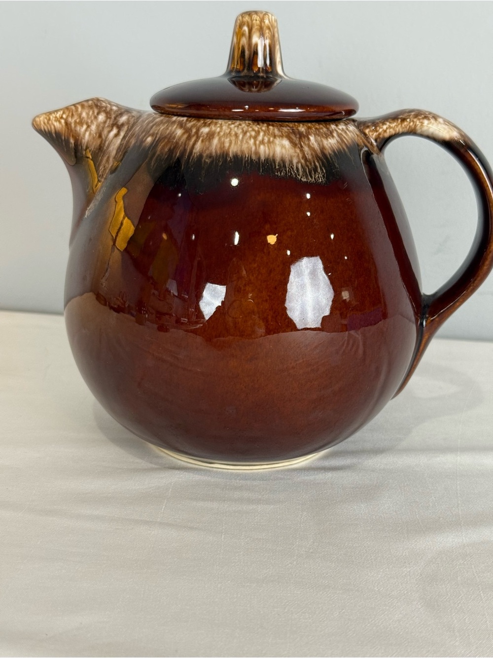 Vintage Hull Pottery Brown Drip Glaze Teapot Oven Proof Tea Pot/Lid is Chipped